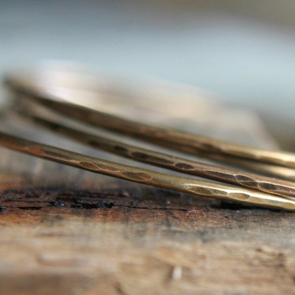 Hammered Gold Brass Bangle Bracelets, Metalwork Jewelry, Boho Bangles - Picture 2 of 5